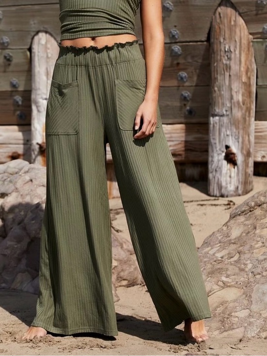 Free People Pants - Free People FP Movement Blissed Out Wide Leg Pant Small Olive Green Yoga Stretch